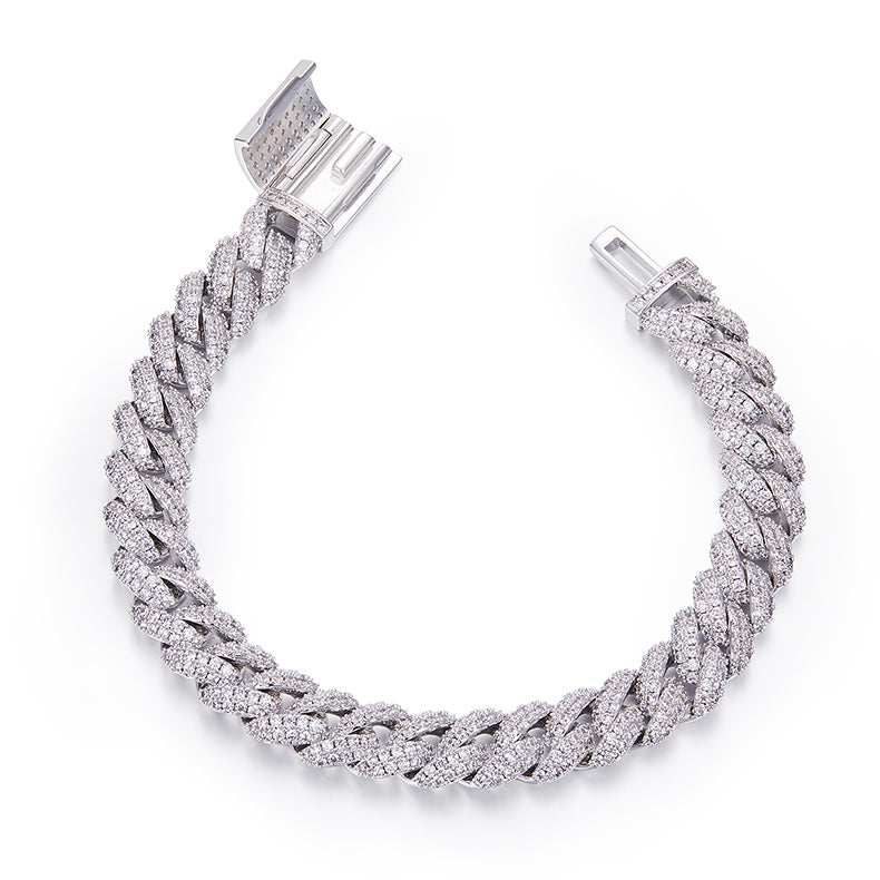10mm width Mossanite Cuban Chain Bracelet  Necklace|18K White Gold-Plated S925 Silver, Custom Available