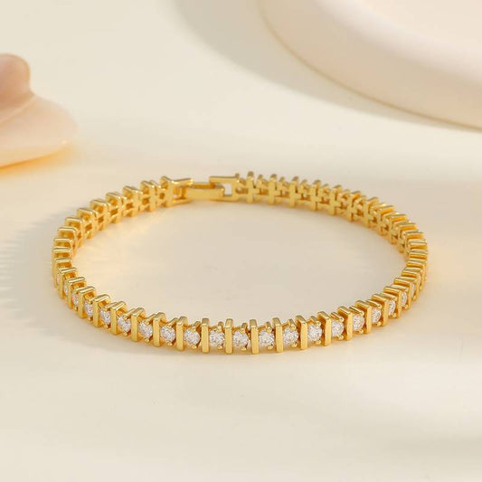 4.2Ct Round Mossanite Tennis Bracelet | 18K Gold-Plated S925 Silver, Custom Available