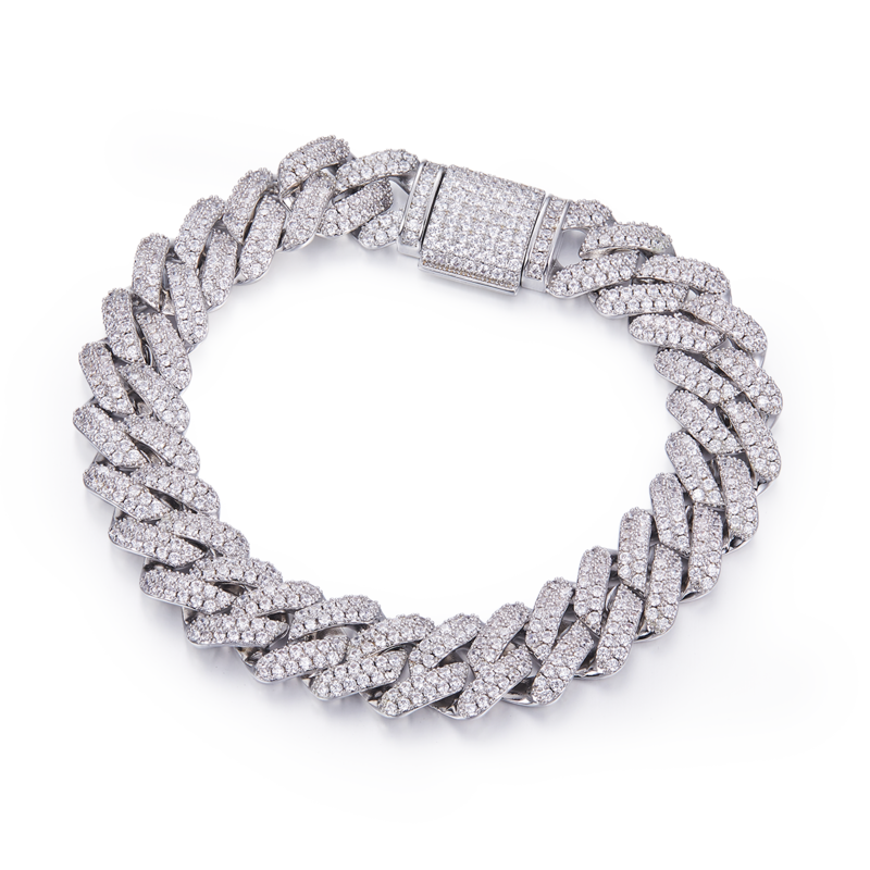 14mm width Mossanite Cuban Chain Bracelet Necklace|18K White Gold-Plated S925 Silver, Custom Available
