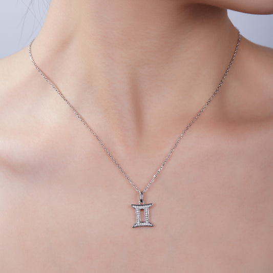 Gemini  Zodiac Moissanite Necklace | S925 With 18K White Gold Plating, Customize
