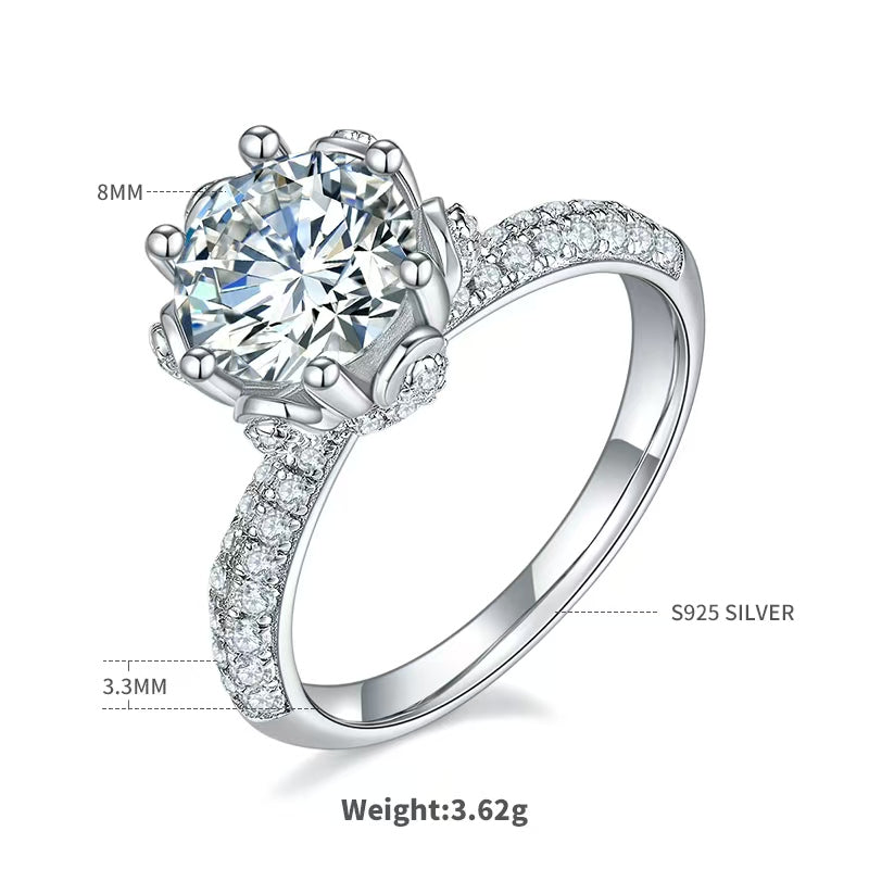 2Ct 8mm Round Mossanite Women Ring |18K White Gold-Plated S925 Silver, Custom Available
