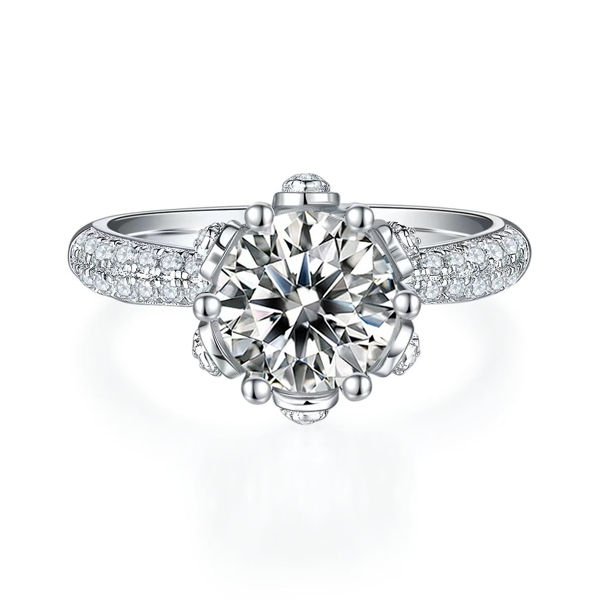2Ct 8mm Round Mossanite Women Ring |18K White Gold-Plated S925 Silver, Custom Available