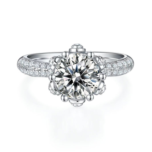 2Ct 8mm Round Mossanite Women Ring |18K White Gold-Plated S925 Silver, Custom Available