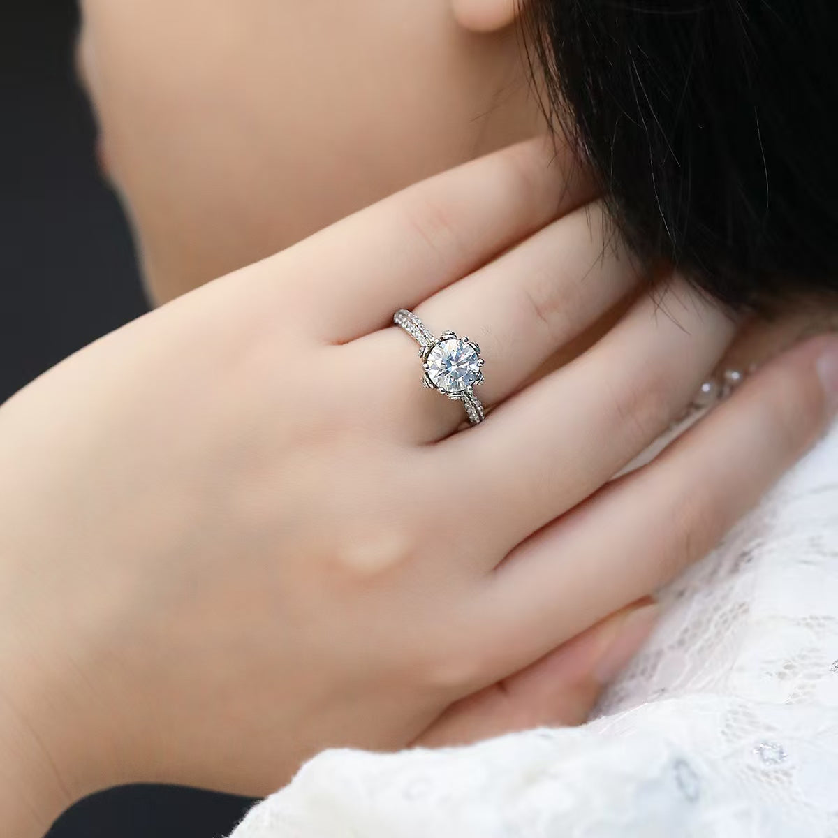 2Ct 8mm Round Mossanite Women Ring |18K White Gold-Plated S925 Silver, Custom Available