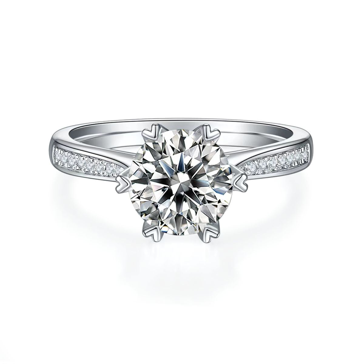 8mm 2Ct Round Mossanite Women Ring |18K White Gold-Plated S925 Silver, Custom Available