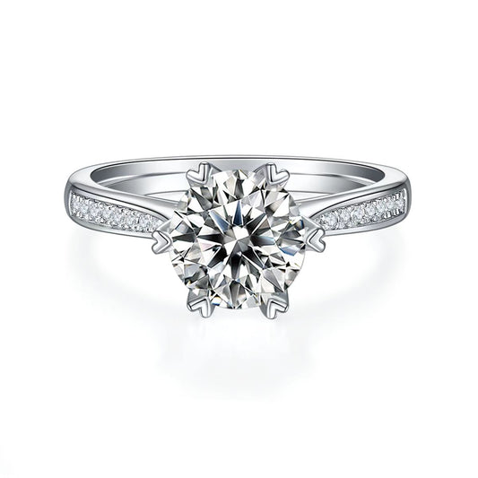 8mm 2Ct Round Mossanite Women Ring |18K White Gold-Plated S925 Silver, Custom Available
