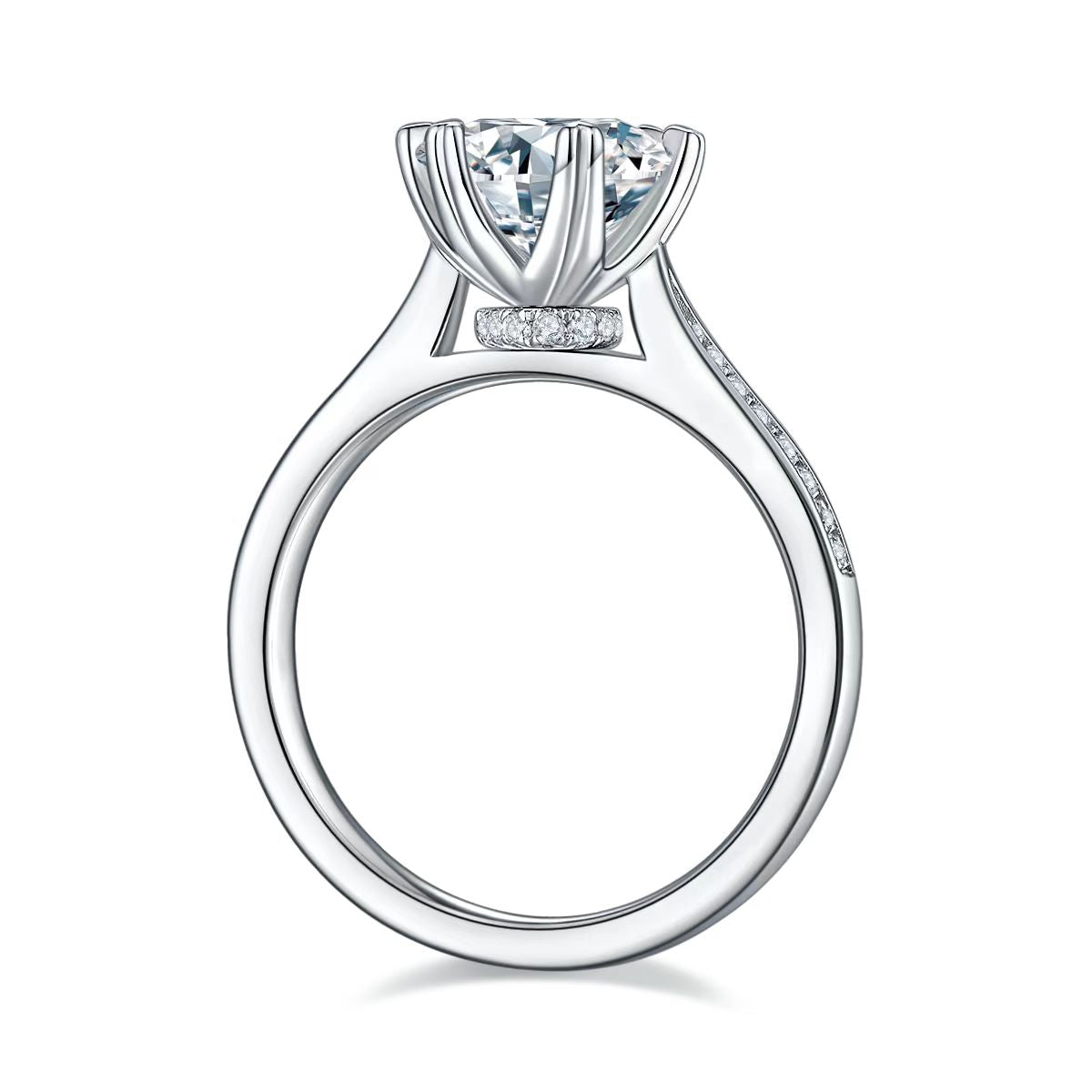 8mm 2Ct Round Mossanite Women Ring |18K White Gold-Plated S925 Silver, Custom Available