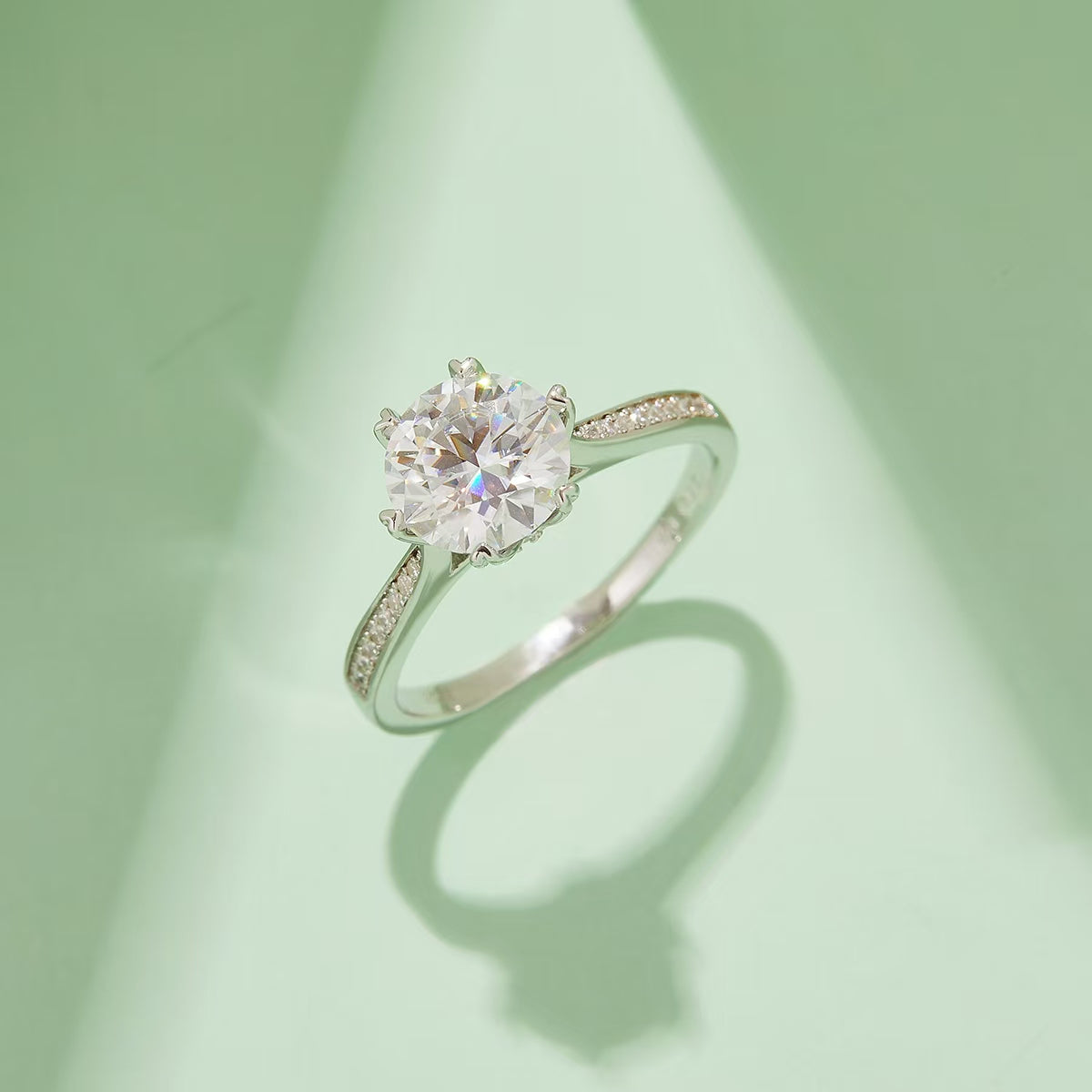 8mm 2Ct Round Mossanite Women Ring |18K White Gold-Plated S925 Silver, Custom Available