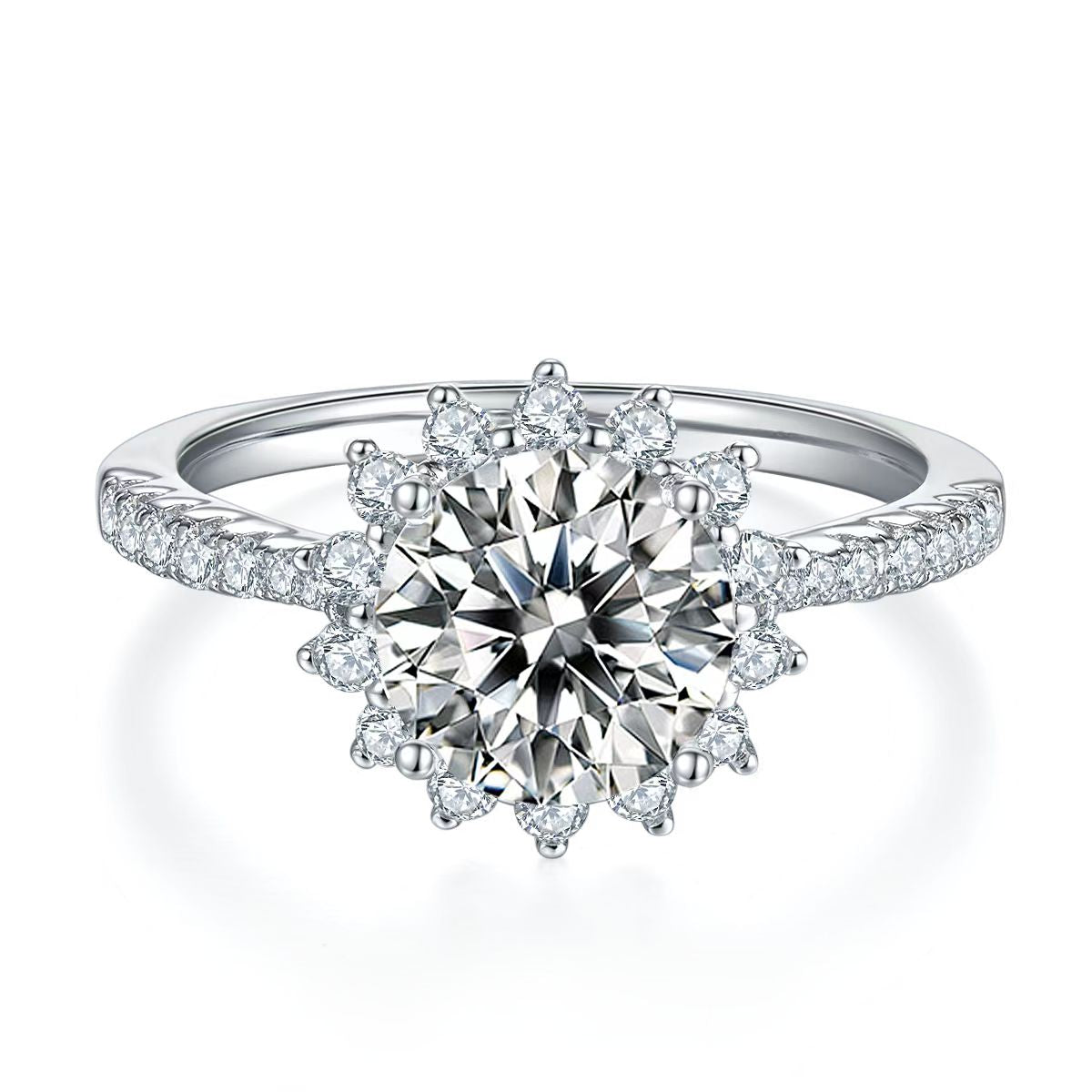 8mm 2Ct Round Mossanite Women Ring |18K White Gold-Plated S925 Silver, Custom Available