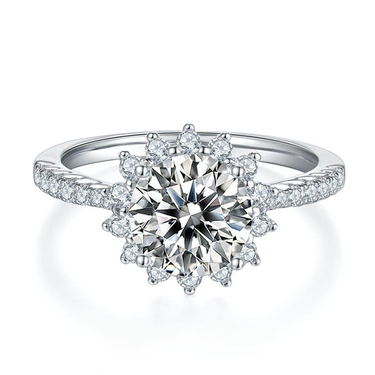 8mm 2Ct Round Mossanite Women Ring |18K White Gold-Plated S925 Silver, Custom Available