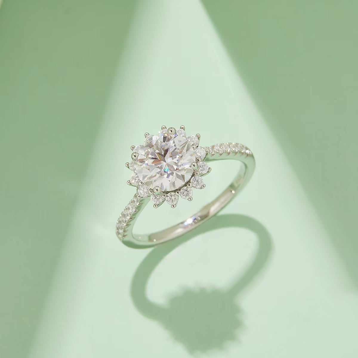 8mm 2Ct Round Mossanite Women Ring |18K White Gold-Plated S925 Silver, Custom Available