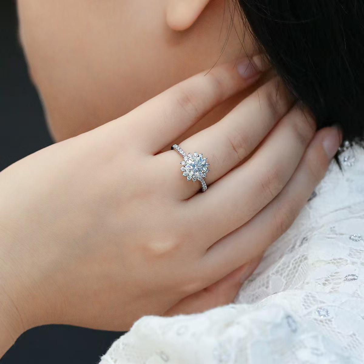 8mm 2Ct Round Mossanite Women Ring |18K White Gold-Plated S925 Silver, Custom Available