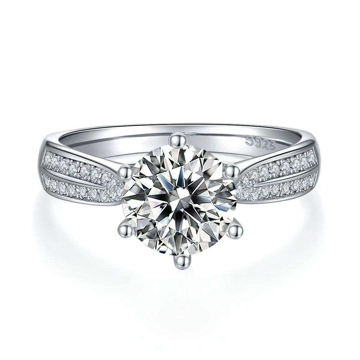 8mm 2Ct Round Mossanite Ring |18K White Gold-Plated S925 Silver, Custom Available