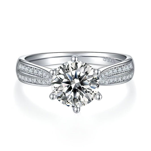 8mm 2Ct Round Mossanite Ring |18K White Gold-Plated S925 Silver, Custom Available