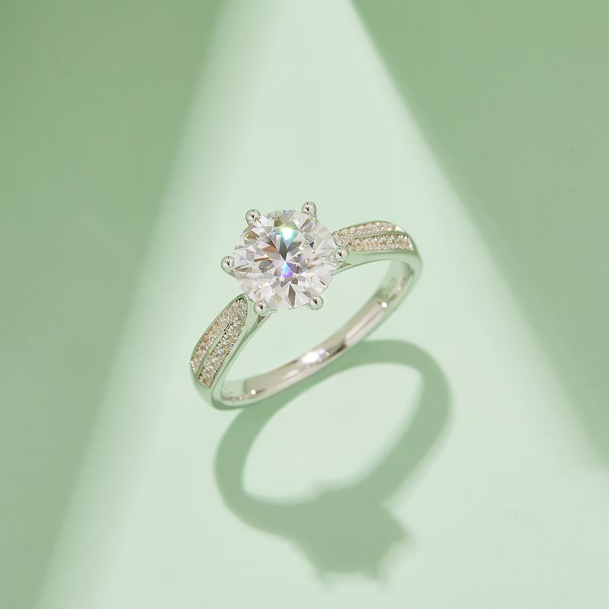 8mm 2Ct Round Mossanite Ring |18K White Gold-Plated S925 Silver, Custom Available