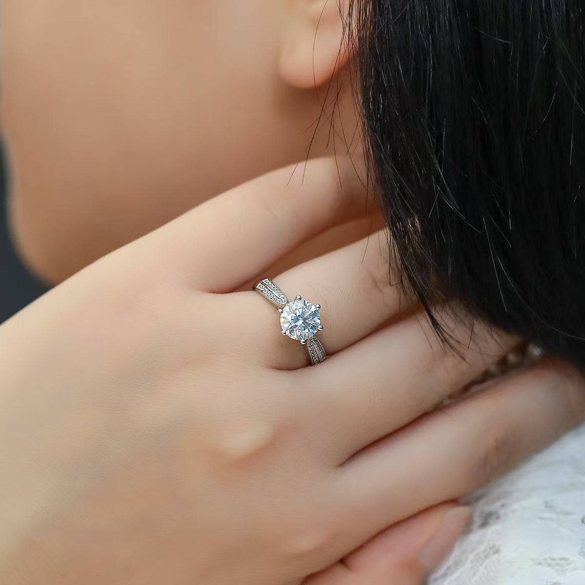 8mm 2Ct Round Mossanite Ring |18K White Gold-Plated S925 Silver, Custom Available