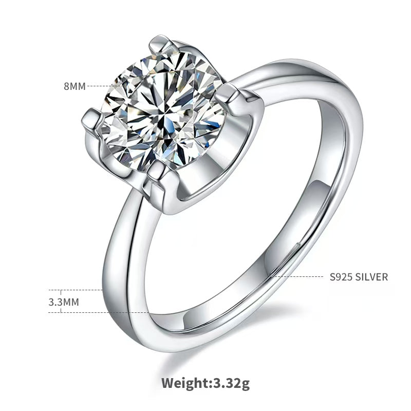 8mm 2Ct Round Mossanite Women Ring |18K White Gold-Plated S925 Silver, Custom Available