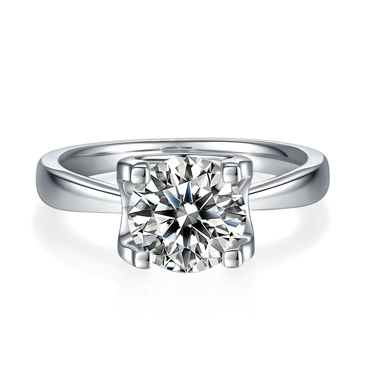 8mm 2Ct Round Mossanite Women Ring |18K White Gold-Plated S925 Silver, Custom Available