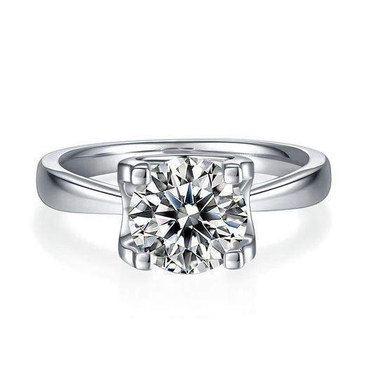 8mm 2Ct Round Mossanite Women Ring |18K White Gold-Plated S925 Silver, Custom Available
