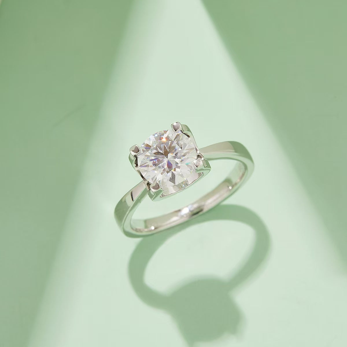8mm 2Ct Round Mossanite Women Ring |18K White Gold-Plated S925 Silver, Custom Available
