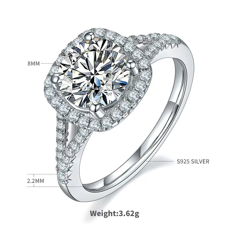 8mm 2Ct Round Mossanite Women Ring |18K White Gold-Plated S925 Silver, Custom Available