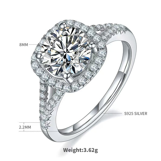 8mm 2Ct Round Mossanite Women Ring |18K White Gold-Plated S925 Silver, Custom Available