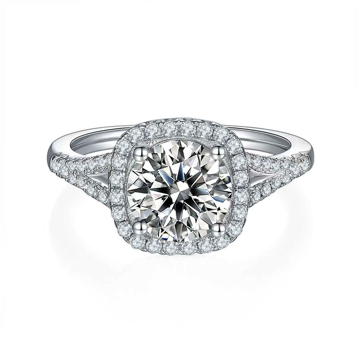 8mm 2Ct Round Mossanite Women Ring |18K White Gold-Plated S925 Silver, Custom Available