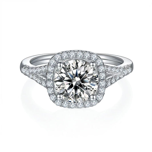 8mm 2Ct Round Mossanite Women Ring |18K White Gold-Plated S925 Silver, Custom Available