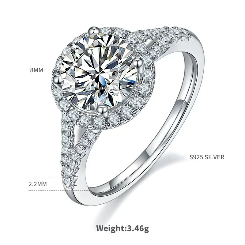 8mm 2Ct Round Mossanite Women Ring |18K White Gold-Plated S925 Silver, Custom Available