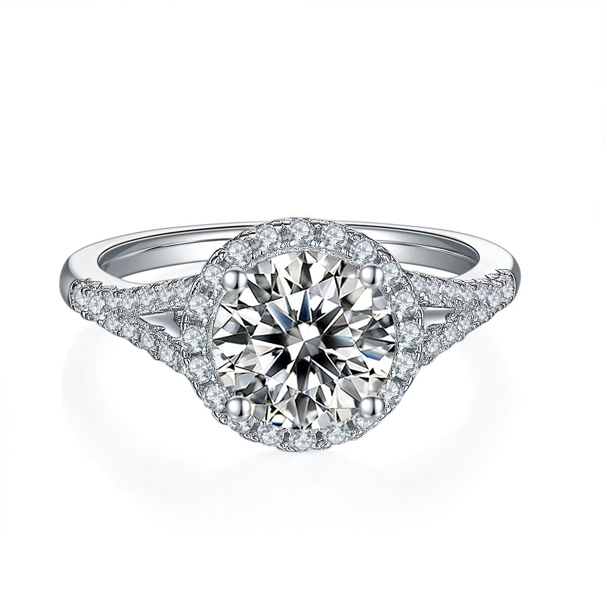8mm 2Ct Round Mossanite Women Ring |18K White Gold-Plated S925 Silver, Custom Available