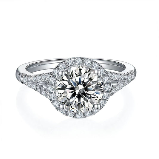 8mm 2Ct Round Mossanite Women Ring |18K White Gold-Plated S925 Silver, Custom Available