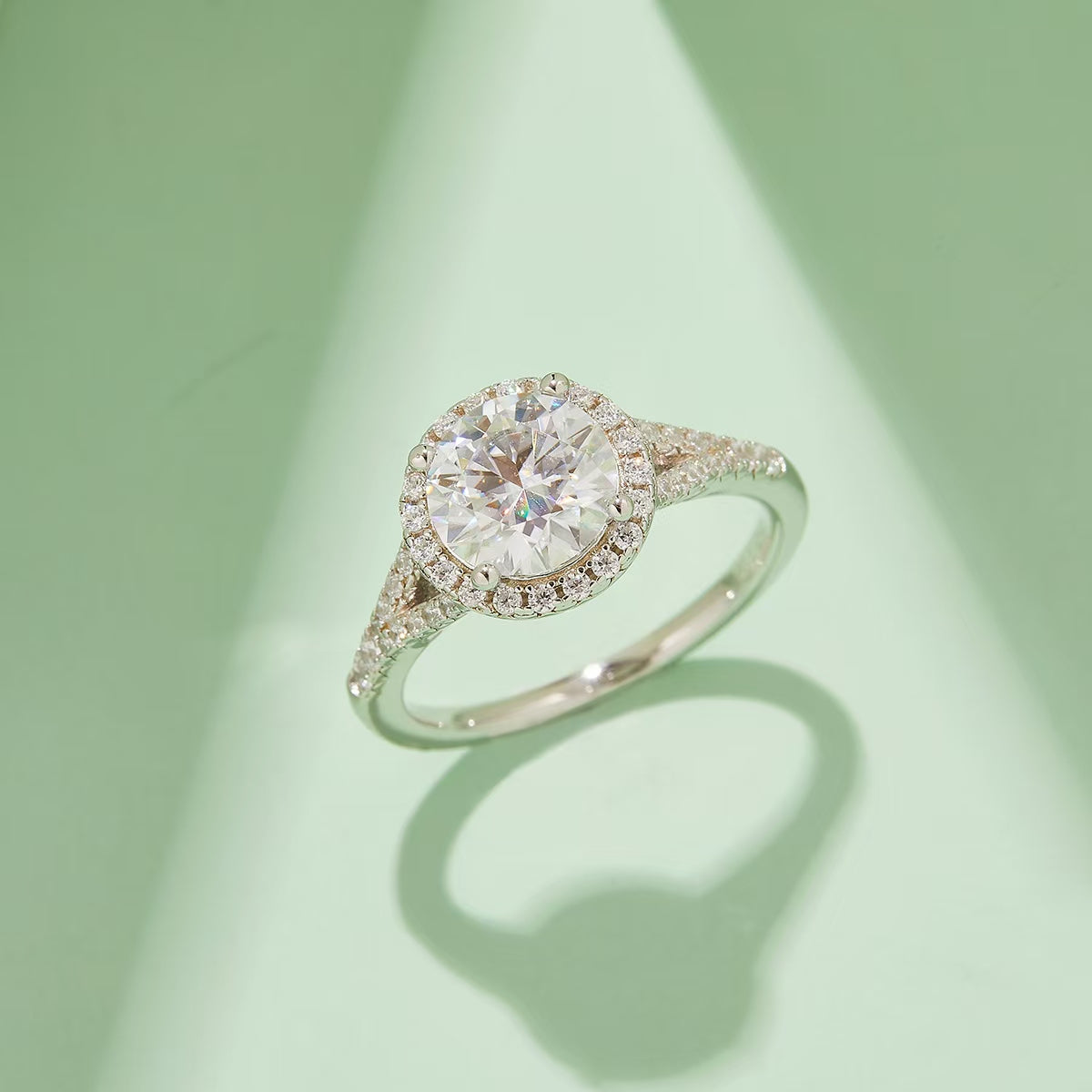 8mm 2Ct Round Mossanite Women Ring |18K White Gold-Plated S925 Silver, Custom Available