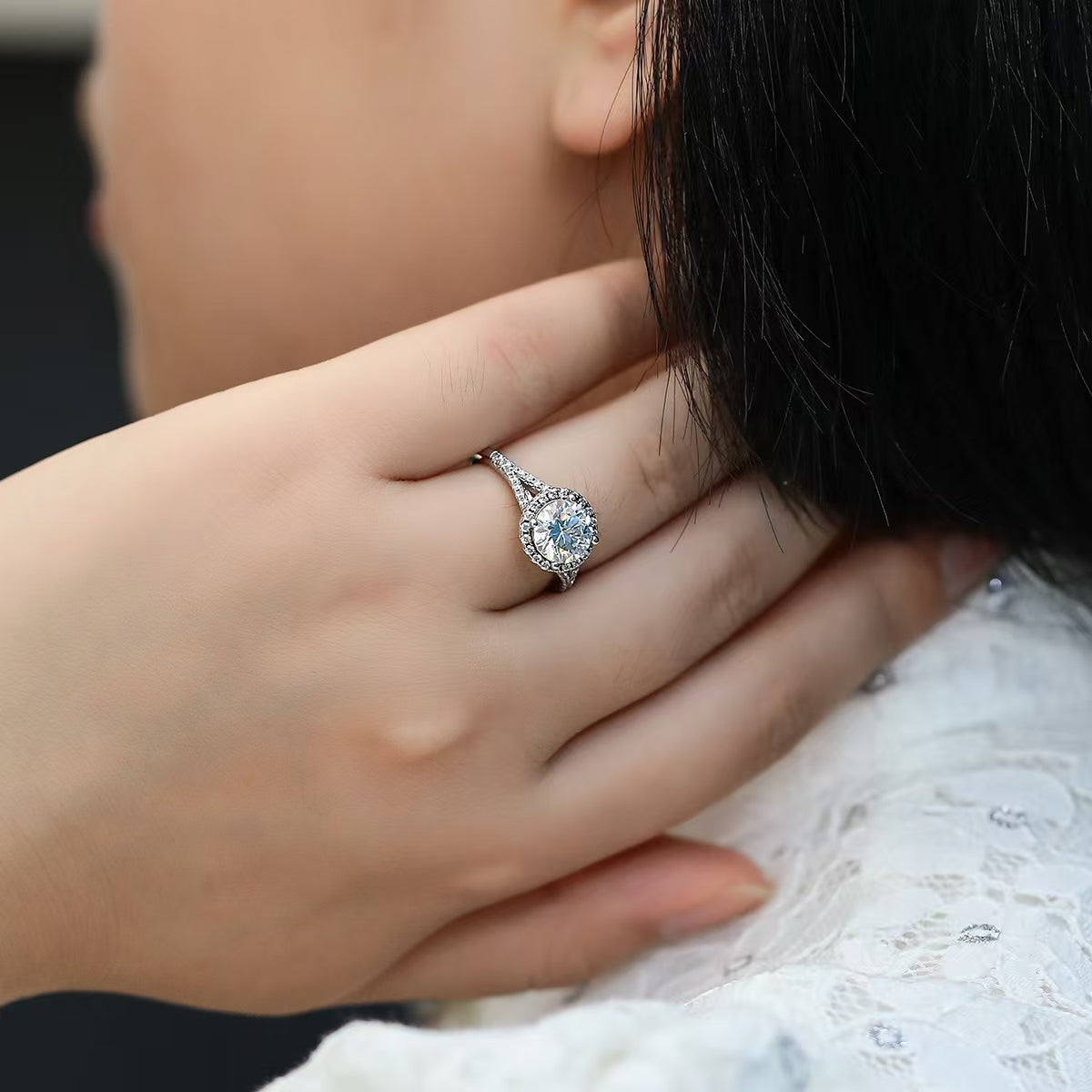 8mm 2Ct Round Mossanite Women Ring |18K White Gold-Plated S925 Silver, Custom Available