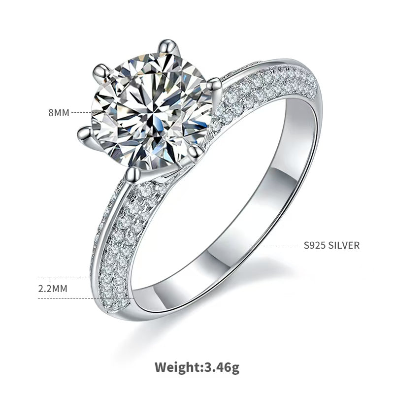 2Ct 8mm Round Mossanite Women Ring | White Gold-Plated S925 Silver, Custom Available