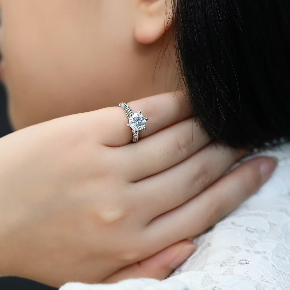 2Ct 8mm Round Mossanite Women Ring | White Gold-Plated S925 Silver, Custom Available