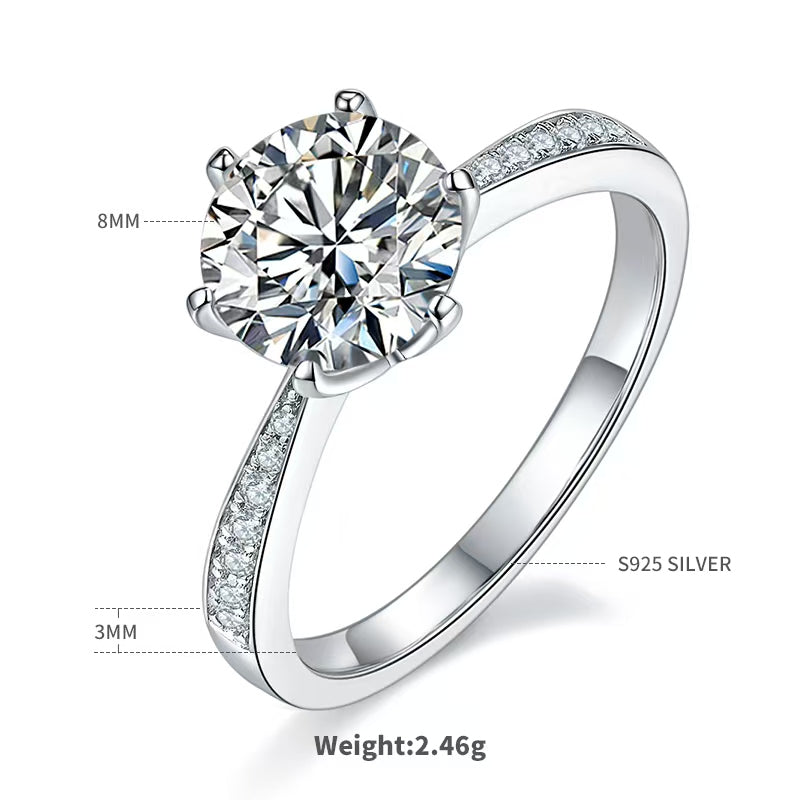 2Ct 8mm Round Mossanite Women Ring |18K White Gold-Plated S925 Silver, Custom Available