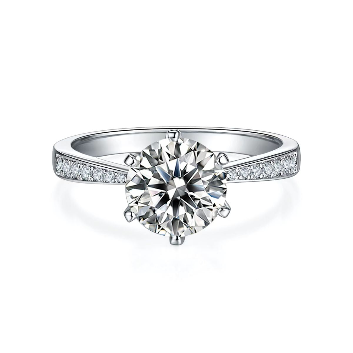 2Ct 8mm Round Mossanite Women Ring |18K White Gold-Plated S925 Silver, Custom Available