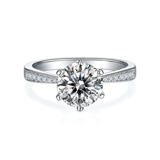 2Ct 8mm Round Mossanite Women Ring |18K White Gold-Plated S925 Silver, Custom Available