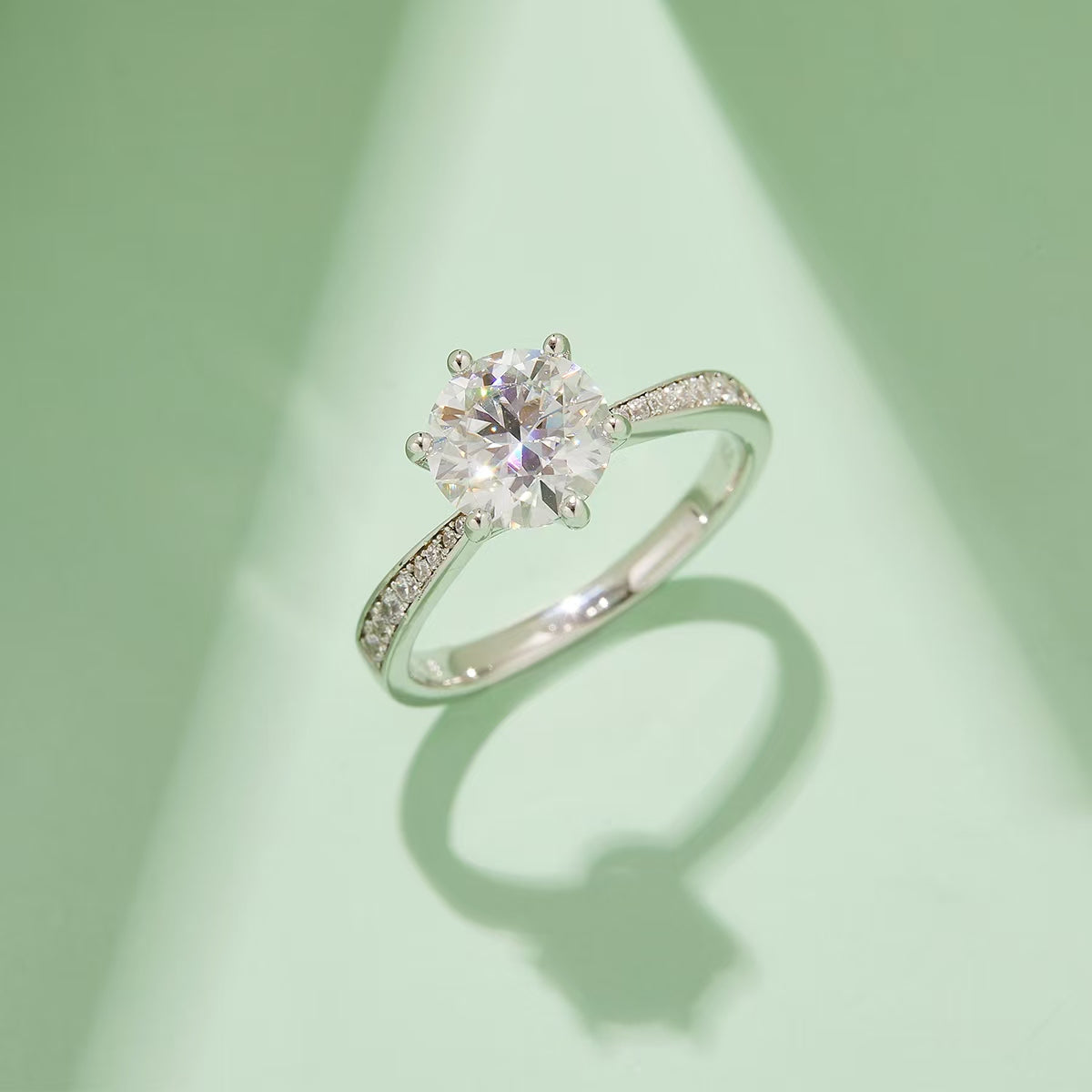 2Ct 8mm Round Mossanite Women Ring |18K White Gold-Plated S925 Silver, Custom Available