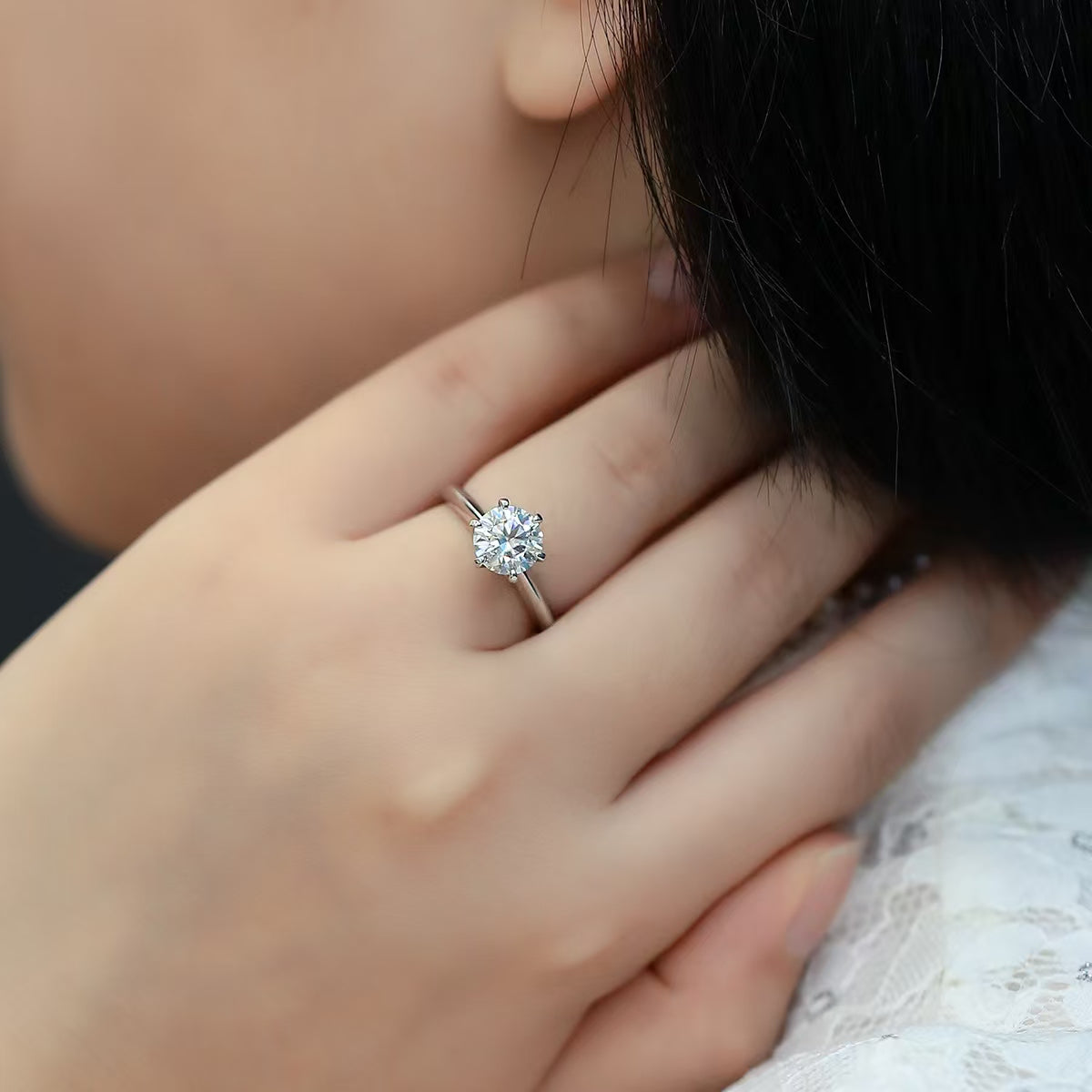 2Ct 8mm Round Mossanite Women Ring |18K White Gold-Plated S925 Silver, Custom Available