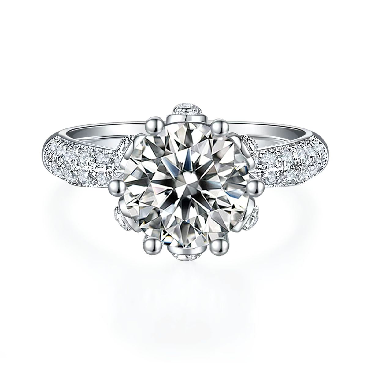 3Ct 9mm Round Mossanite Women Ring |18K White Gold-Plated S925 Silver, Custom Available