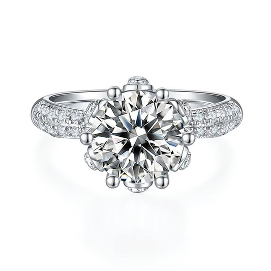 3Ct 9mm Round Mossanite Women Ring |18K White Gold-Plated S925 Silver, Custom Available
