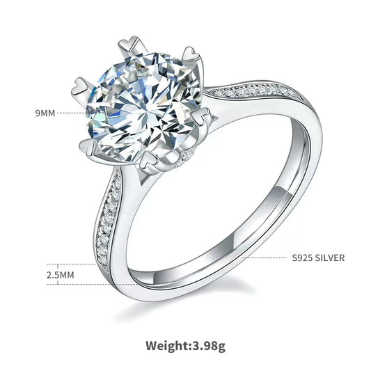 3Ct 9mm Round Mossanite Women Ring |18K White Gold-Plated S925 Silver, Custom Available