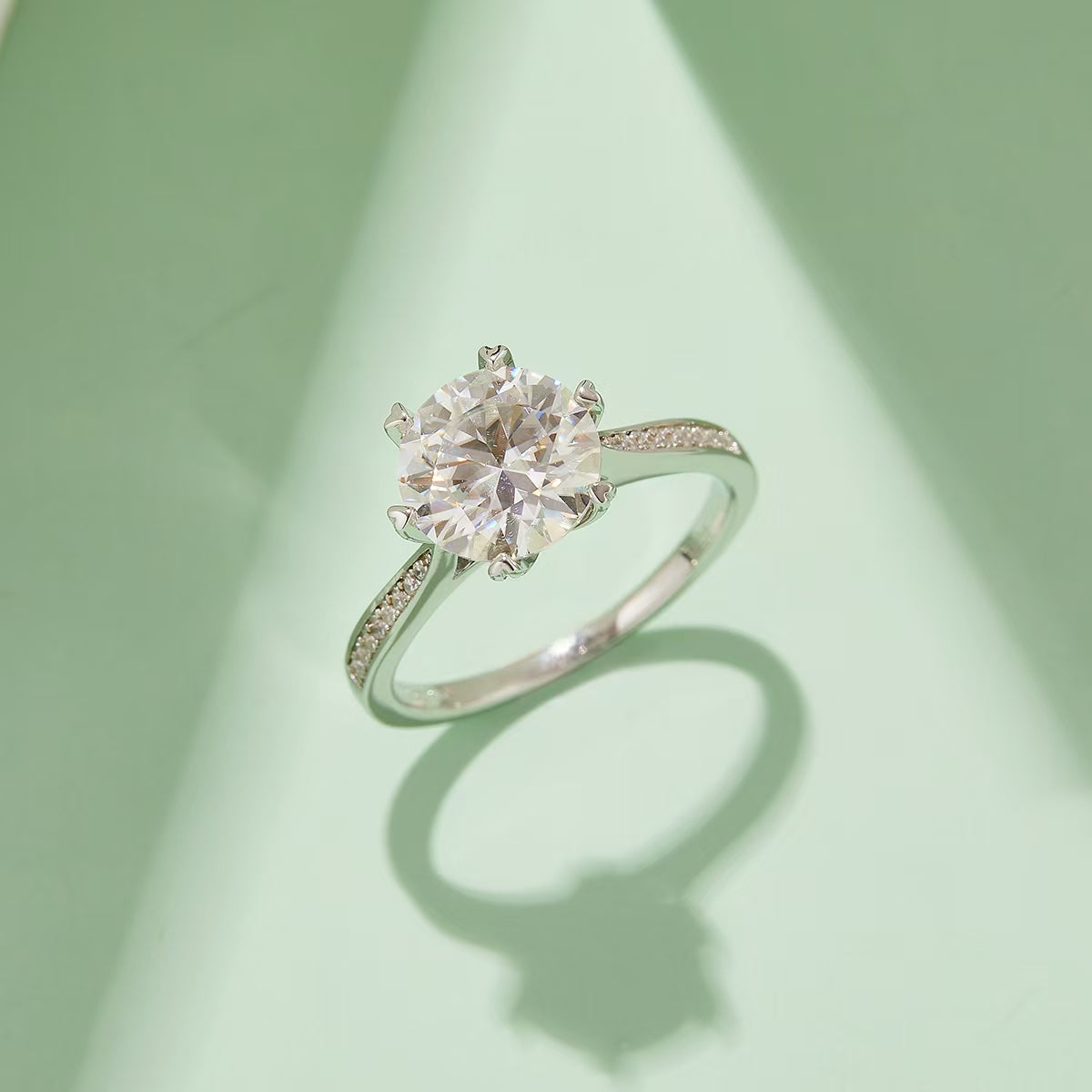 3Ct 9mm Round Mossanite Women Ring |18K White Gold-Plated S925 Silver, Custom Available