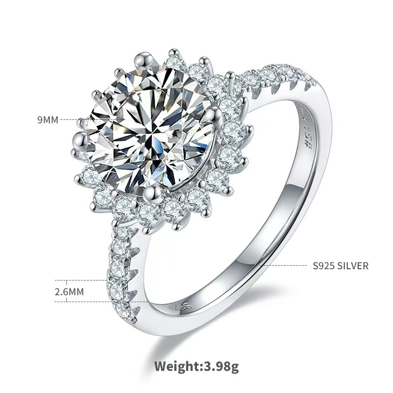 3Ct 9mm Round Mossanite Women Ring |18K White Gold-Plated S925 Silver, Custom Available