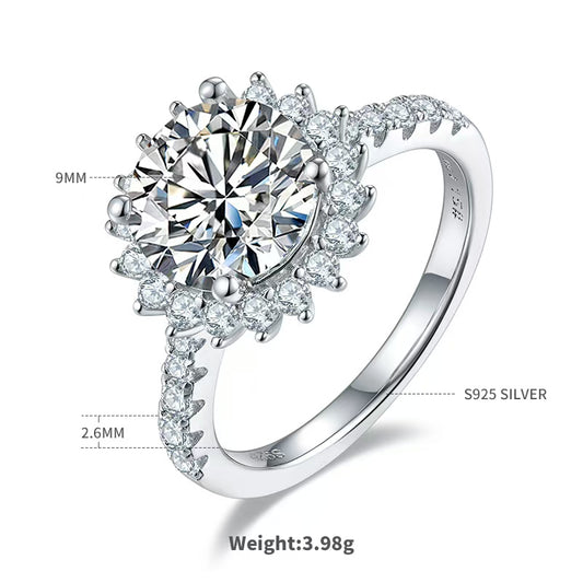 3Ct 9mm Round Mossanite Women Ring |18K White Gold-Plated S925 Silver, Custom Available