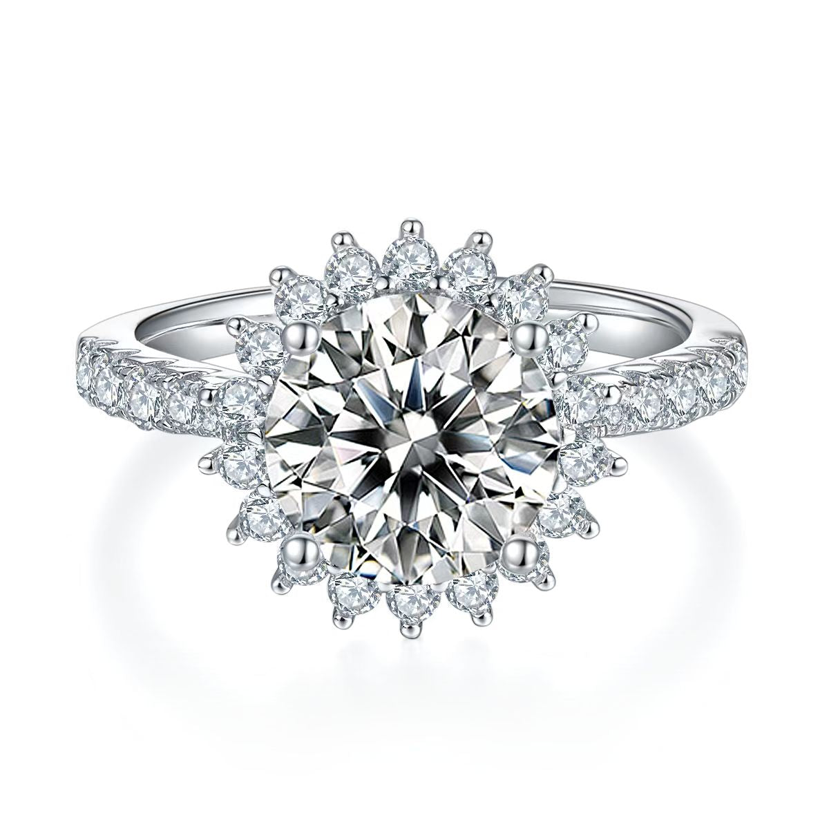 3Ct 9mm Round Mossanite Women Ring |18K White Gold-Plated S925 Silver, Custom Available