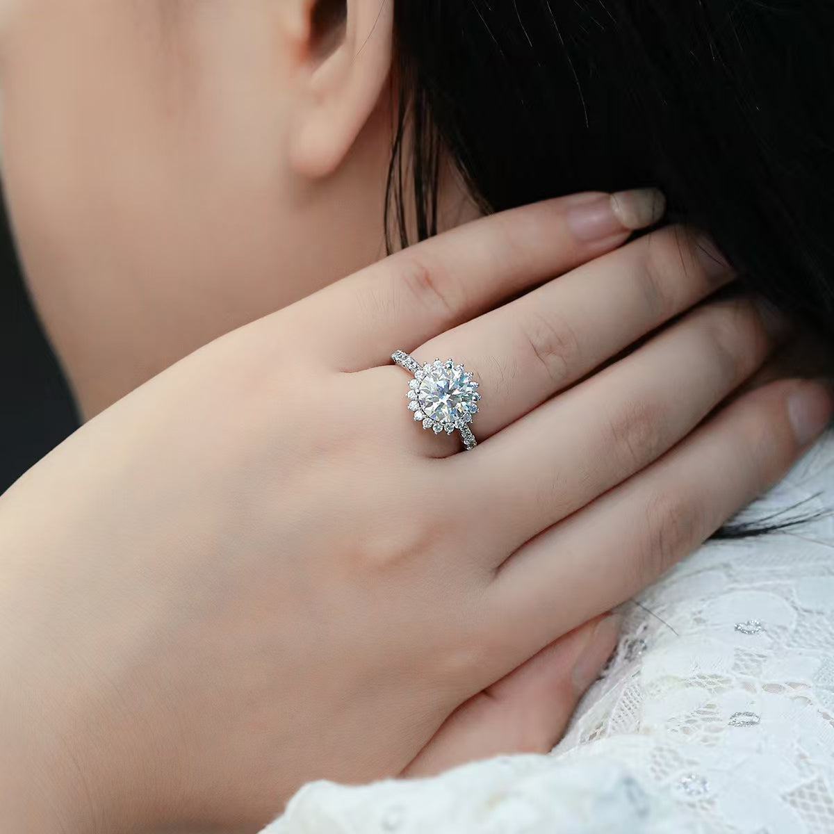 3Ct 9mm Round Mossanite Women Ring |18K White Gold-Plated S925 Silver, Custom Available