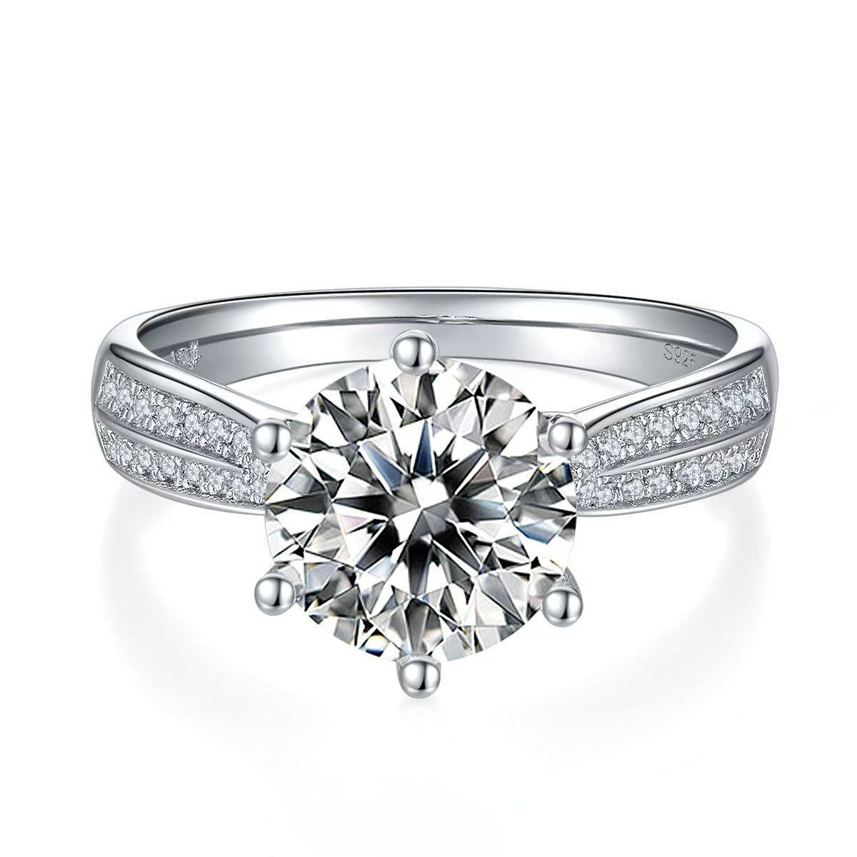 3Ct 9mm Round Mossanite Women Ring |18K White Gold-Plated S925 Silver, Custom Available