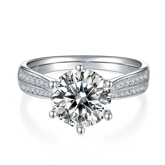 3Ct 9mm Round Mossanite Women Ring |18K White Gold-Plated S925 Silver, Custom Available